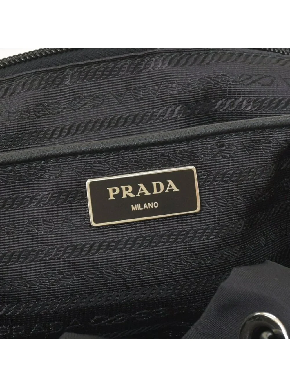 Prada Tessuto Nylon Robot Backpack Saffiano Leather Studs Metal Black
